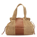 BORBONESE Damen-Hobo-Umhängetasche Savile Large aus Wildleder mit Jet Op-Print und hellbraunem Leder