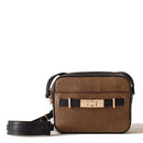 BORBONESE Damen-Kameratasche aus der Out Of Office-Linie aus naturbelassenem OP-beschichtetem Canvas und schwarzem Leder