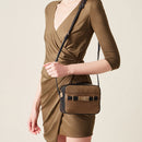 BORBONESE Damen-Kameratasche aus der Out Of Office-Linie aus naturbelassenem OP-beschichtetem Canvas und schwarzem Leder