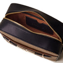 BORBONESE Damen-Kameratasche aus der Out Of Office-Linie aus naturbelassenem OP-beschichtetem Canvas und schwarzem Leder