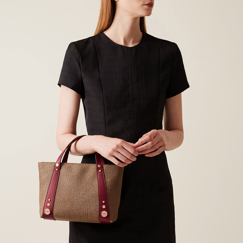 BORBONESE Damenhandtasche Road Small aus OP-beschichtetem Canvas und schwarzem Leder