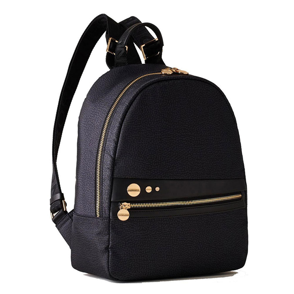 BORBONESE Damenrucksack Road Medium aus OP-Nylon und dunkelschwarzem Leder