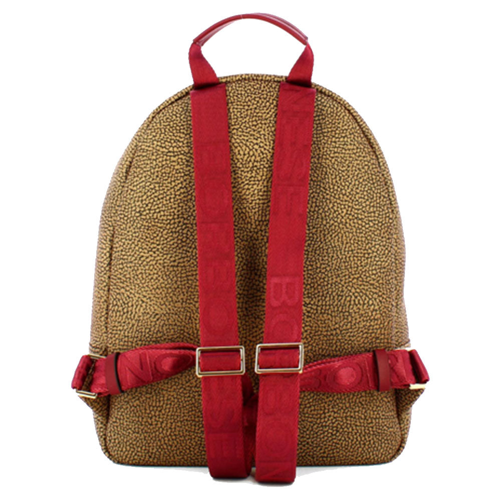 BORBONESE Damenrucksack Road Medium aus OP-beschichtetem Canvas und burgunderrotem Leder