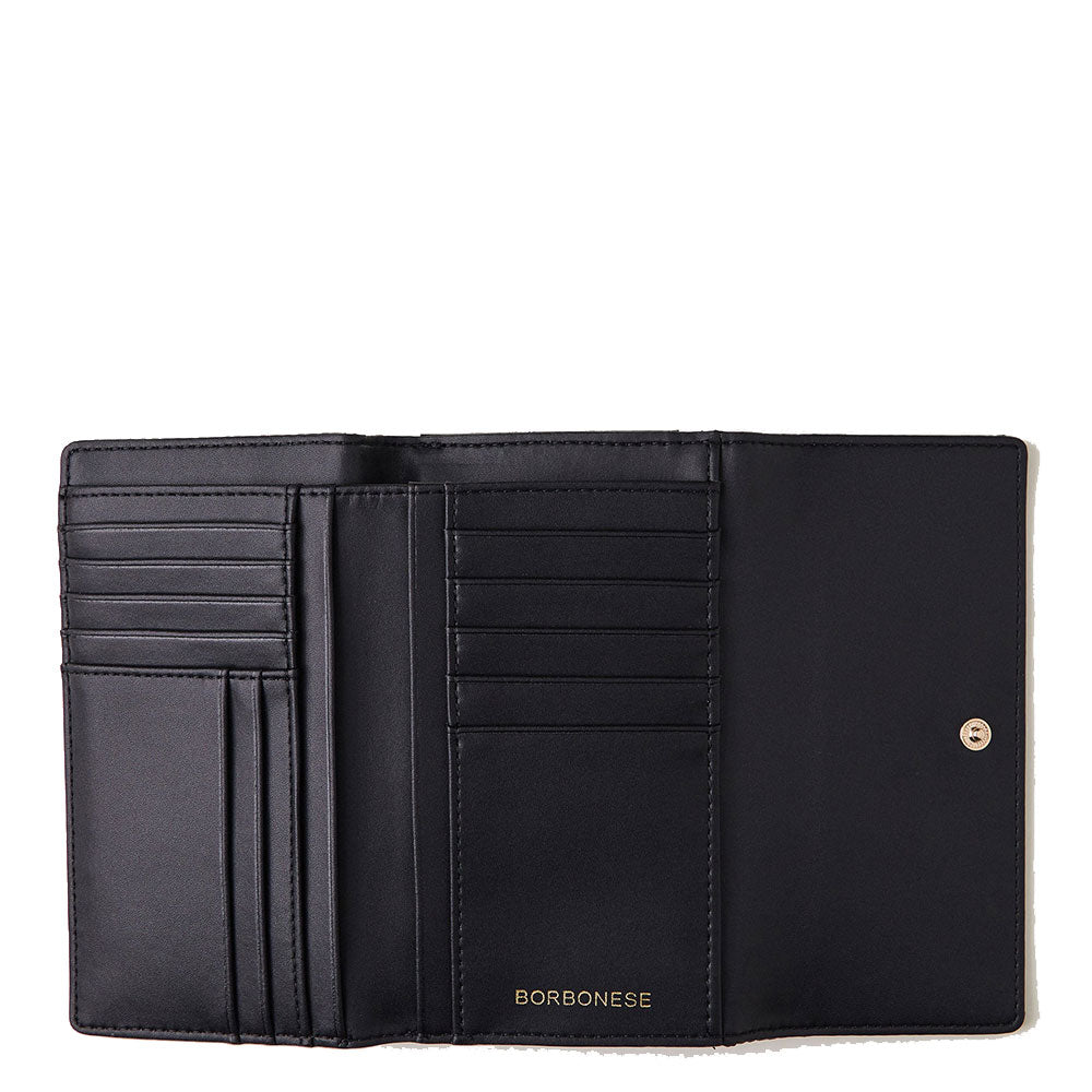 BORBONESE Damenbrieftasche mit Knopf Jet Op Line aus dunkelschwarzem Nylon