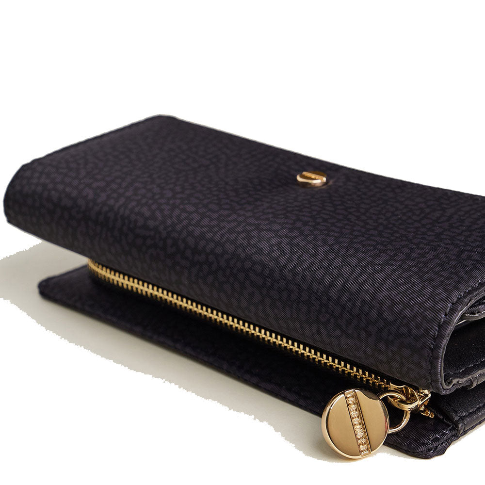 BORBONESE Damenbrieftasche mit Knopf Jet Op Line aus dunkelschwarzem Nylon