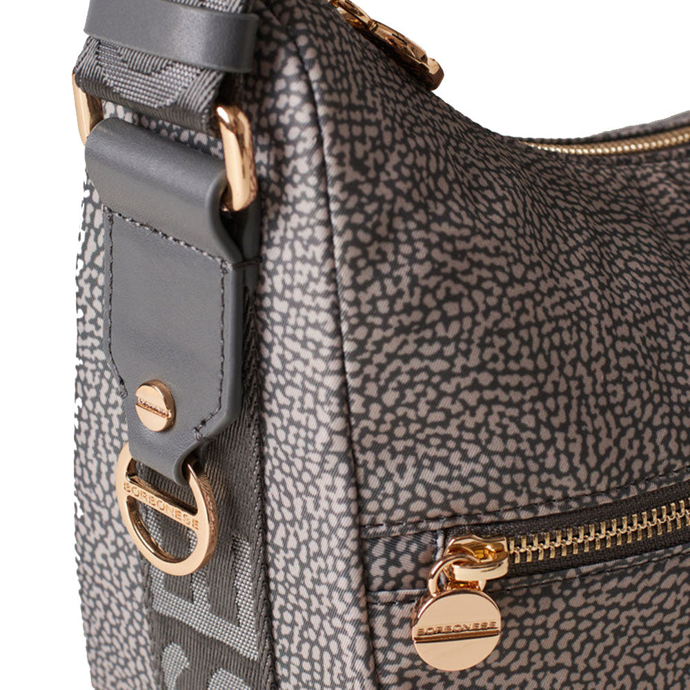 Mittlere BORBONESE Luna Bag Eco Line Umhängetasche aus lehmgrauem Nylon
