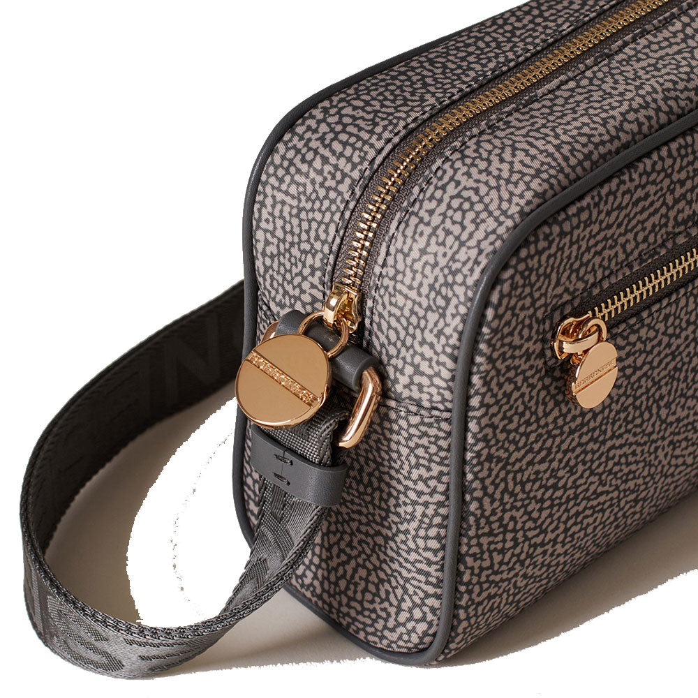 BORBONESE Kleine Damen-Umhängetasche Eco Line-Linie aus lehmgrauem Stoff