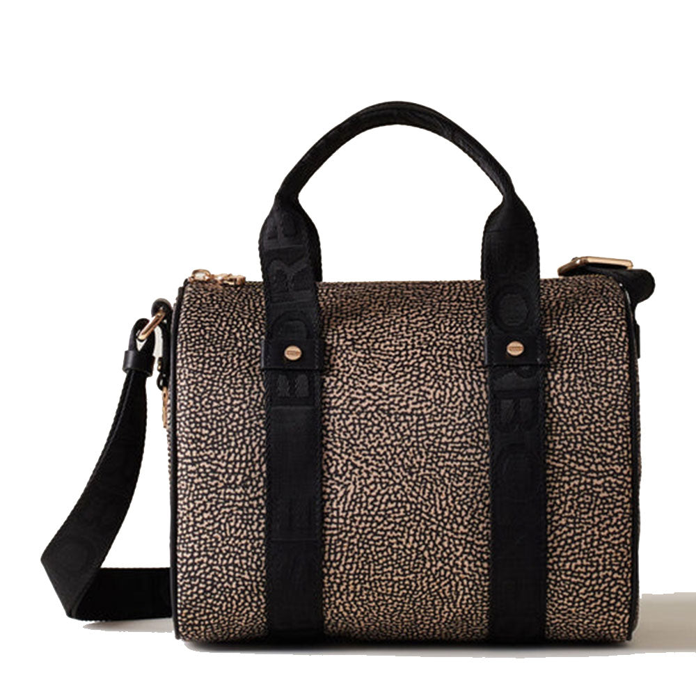 BORBONESE Kleine Bauletto Damentasche Eco Line aus natürlichem und schwarzem Op-Nylon