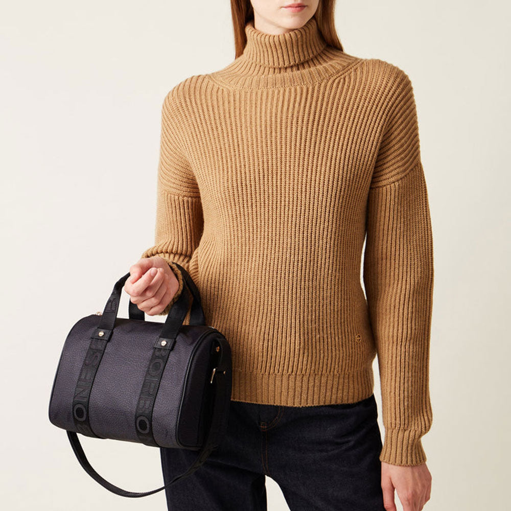 BORBONESE Kleine Bauletto Damentasche Eco Line aus Nylon Op Dark Black