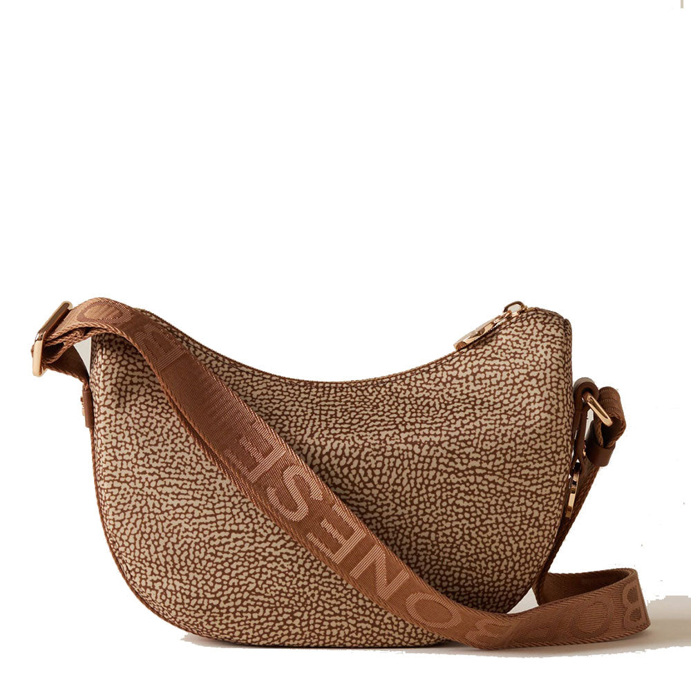BORBONESE Luna Bag Mini Jet Op Line Umhängetasche aus beigebraunem Nylon