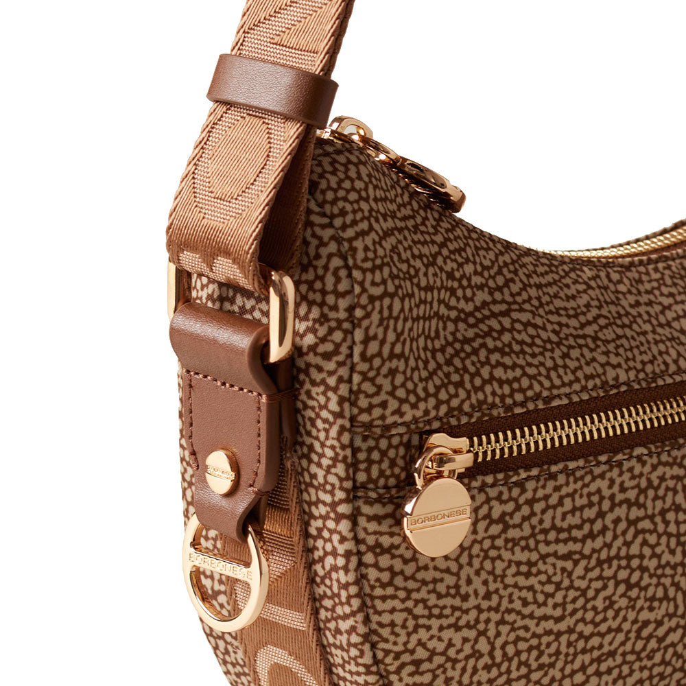 BORBONESE Luna Bag Mini Jet Op Line Umhängetasche aus beigebraunem Nylon