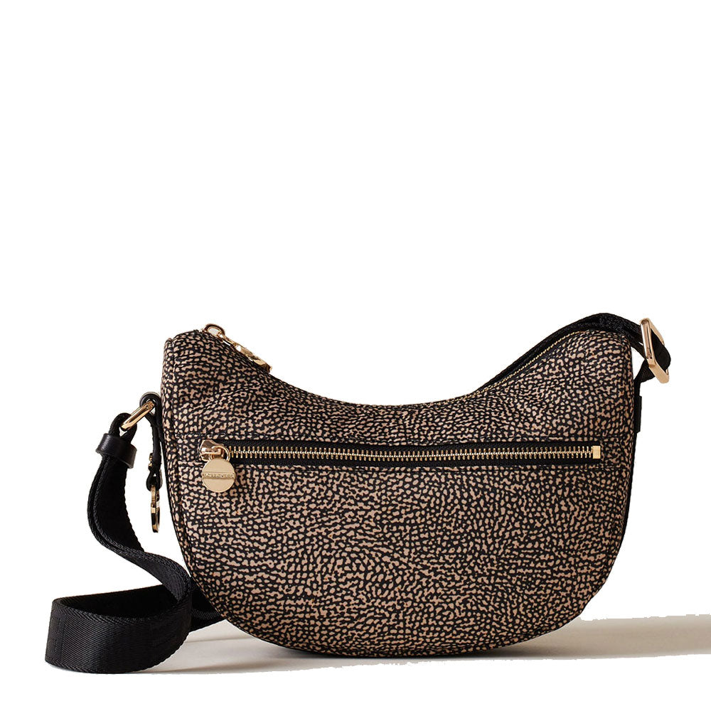 BORBONESE Luna Bag Mini Jet Op Line Umhängetasche aus naturschwarzem Nylon