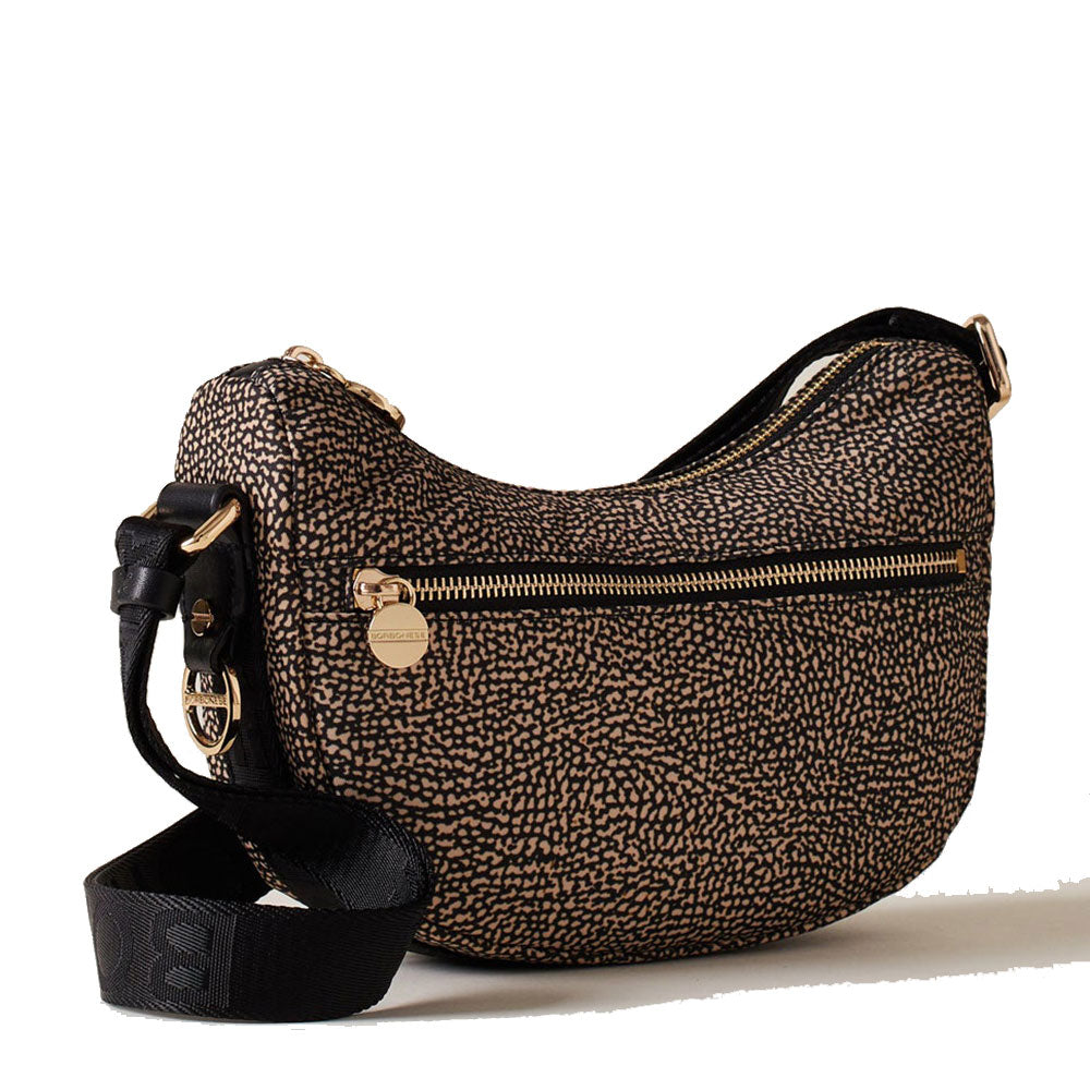 BORBONESE Luna Bag Mini Jet Op Line Umhängetasche aus naturschwarzem Nylon