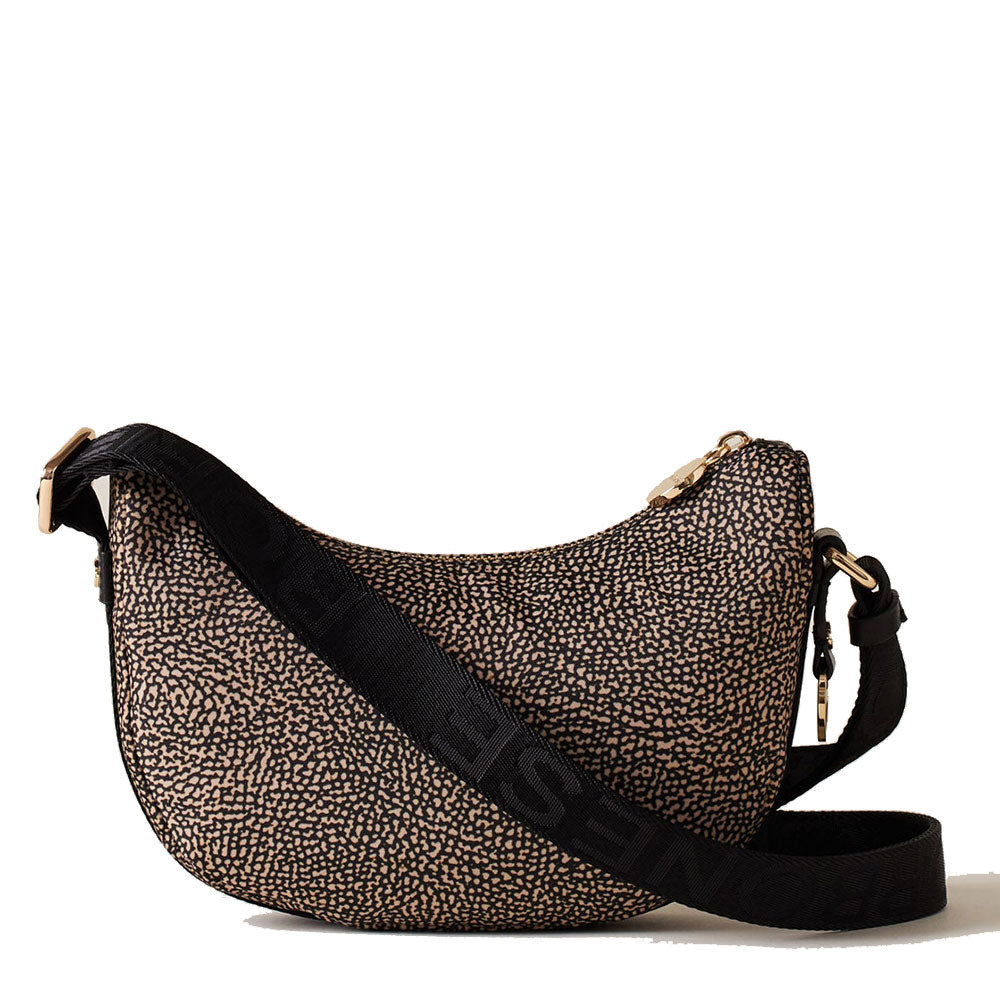 BORBONESE Luna Bag Mini Jet Op Line Umhängetasche aus naturschwarzem Nylon