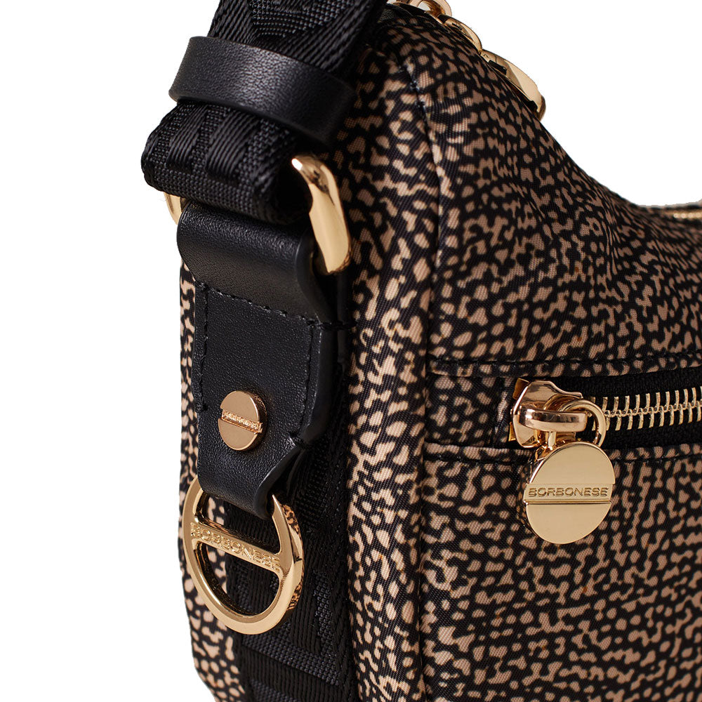 BORBONESE Luna Bag Mini Jet Op Line Umhängetasche aus naturschwarzem Nylon