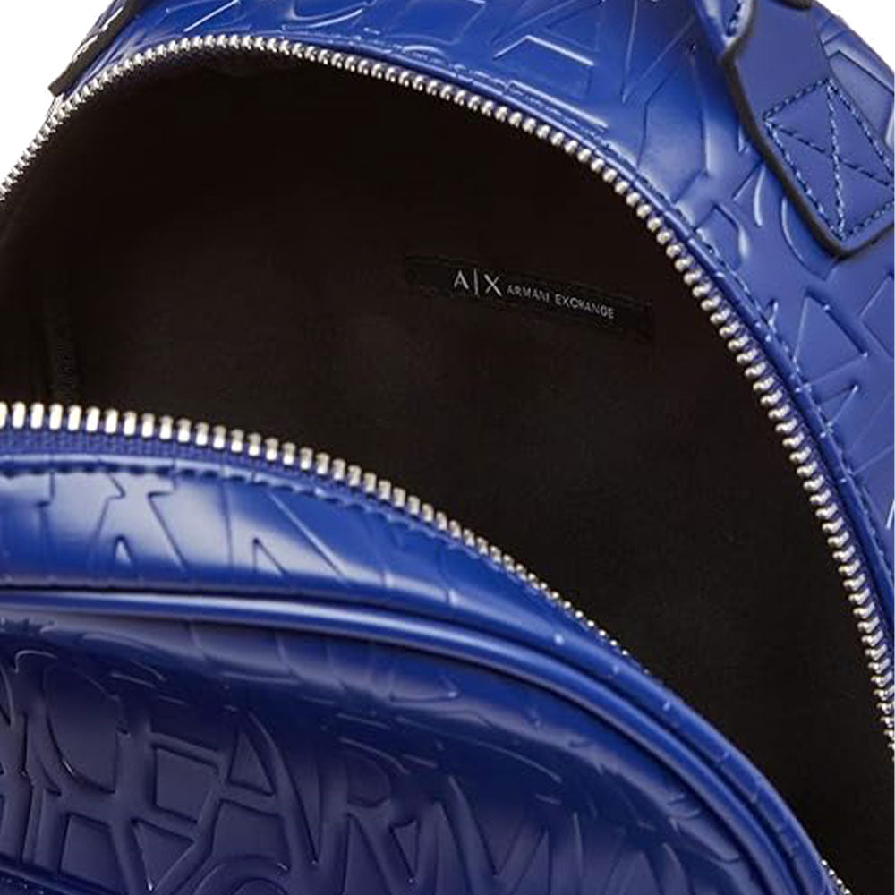 ARMANI EXCHANGE Damenrucksack mit geprägtem Logo, geschlossen mit Reißverschluss, Farbe Blue Speed