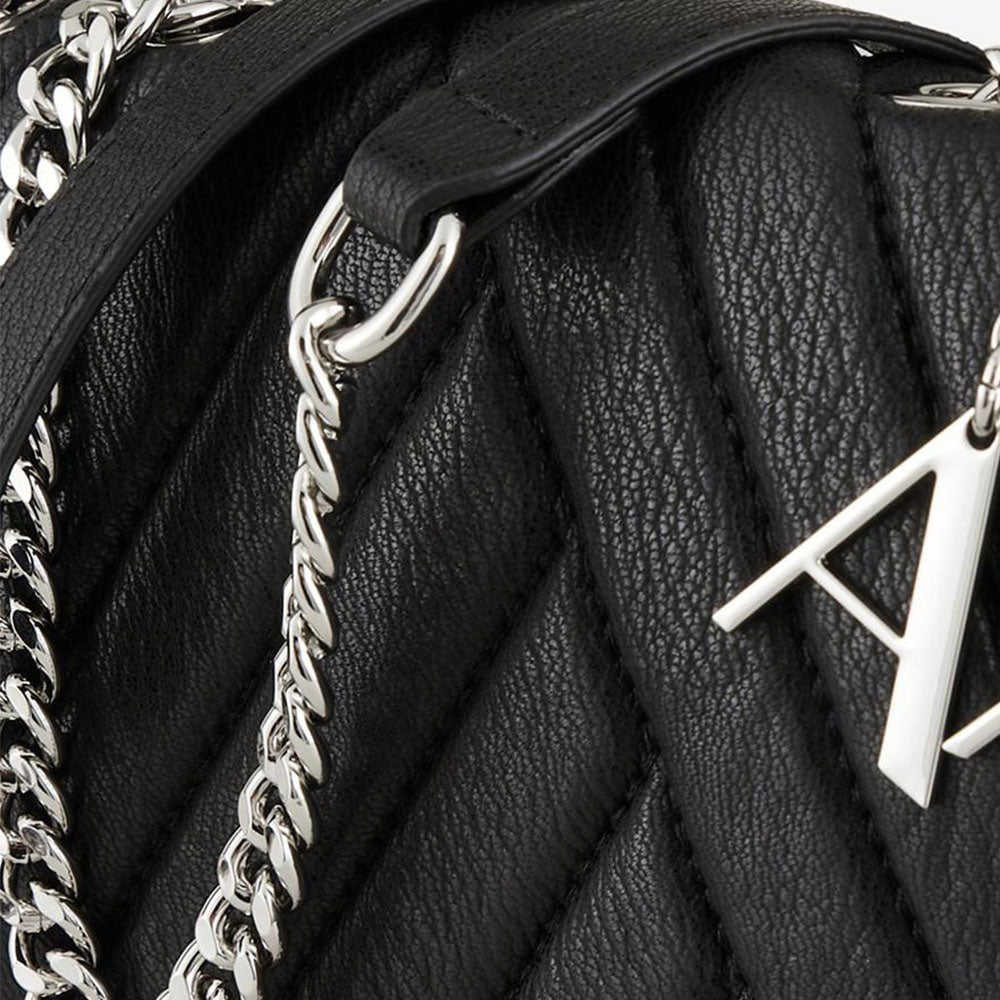 ARMANI EXCHANGE Damen-Umhängetasche, gesteppt, geschlossen mit Klappe, Farbe Schwarz