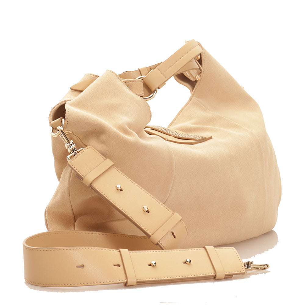 BORBONESE Große Hobo-Damentasche in Beige und natürlichem Wildleder