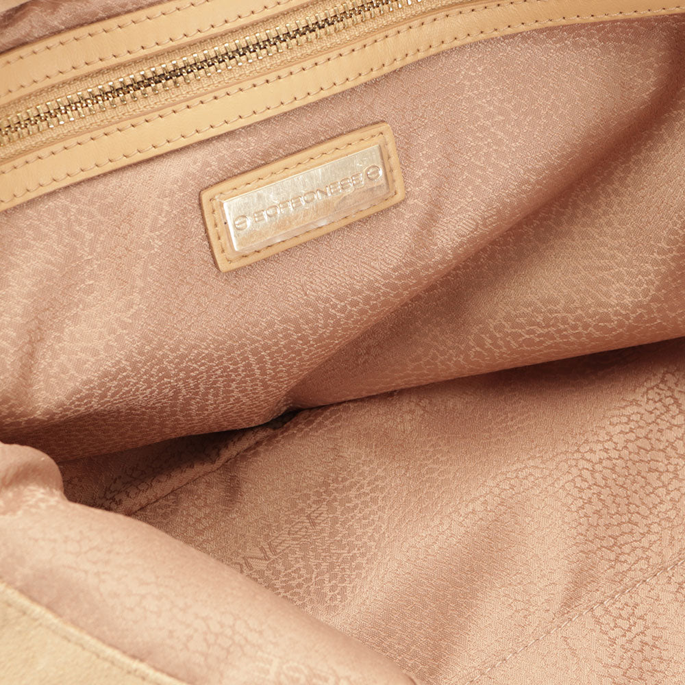 BORBONESE Große Hobo-Damentasche in Beige und natürlichem Wildleder