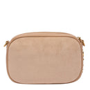 LIU JO Damen-Umhängetasche in Wildlederoptik, Kaffeemilchfarbe mit Metalllogo