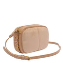 LIU JO Damen-Umhängetasche in Wildlederoptik, Kaffeemilchfarbe mit Metalllogo