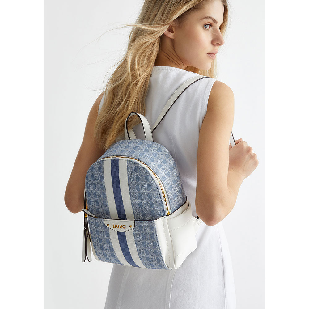 LIU JO Damenrucksack aus Stoff mit Denim-blauem Jacquard-Logo