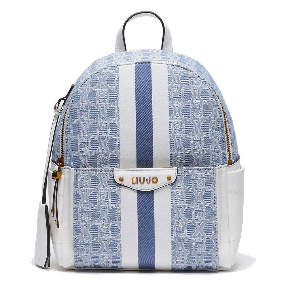 LIU JO Damenrucksack aus Stoff mit Denim-blauem Jacquard-Logo