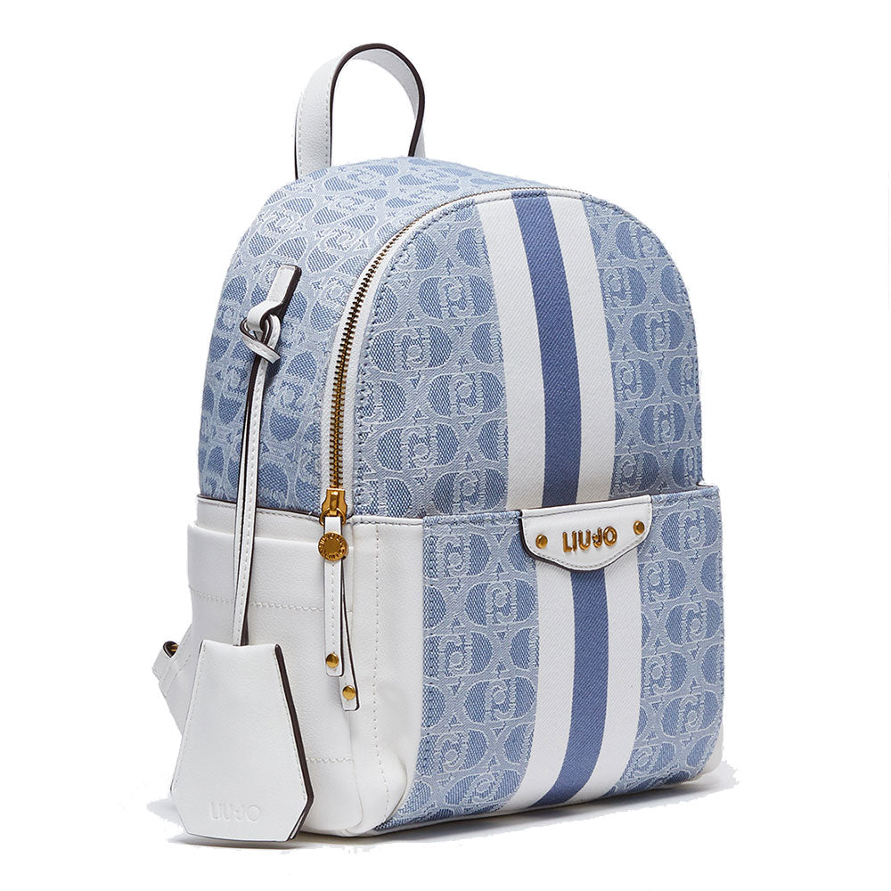 LIU JO Damenrucksack aus Stoff mit Denim-blauem Jacquard-Logo