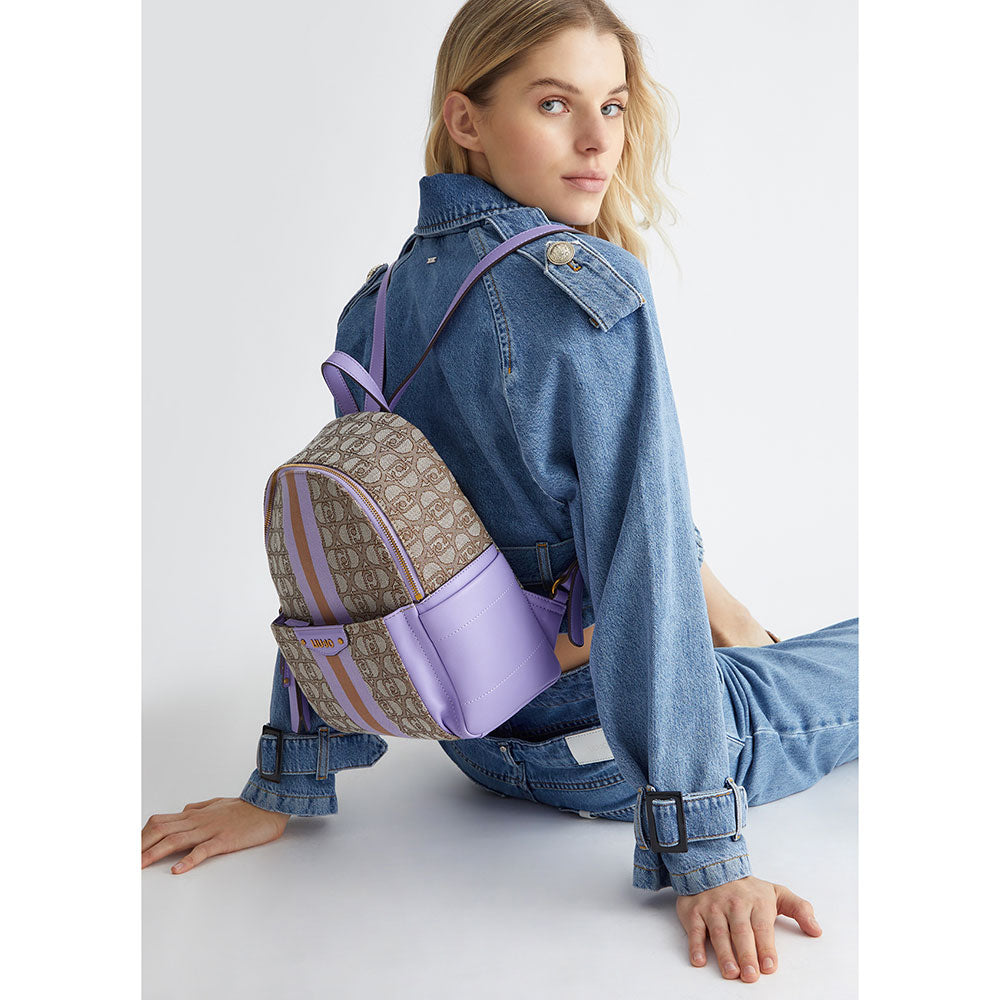 LIU JO Damenrucksack aus Stoff mit teddyfarbenem Jacquard-Logo