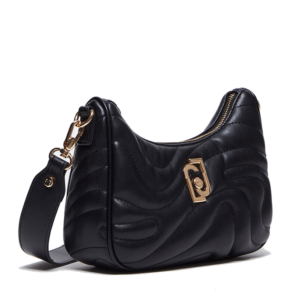 LIU JO Better Black gesteppte Hobo-Tasche mit Schultergurt und Anhänger