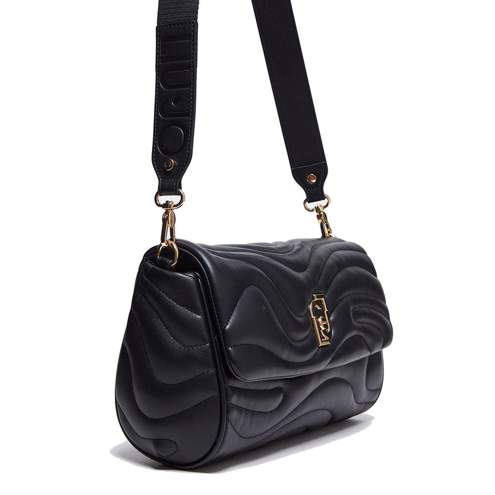 LIU JO Better Black Quilted Damen-Umhängetasche mit Anhänger