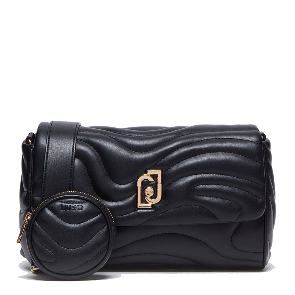 LIU JO Better Black Quilted Damen-Umhängetasche mit Anhänger