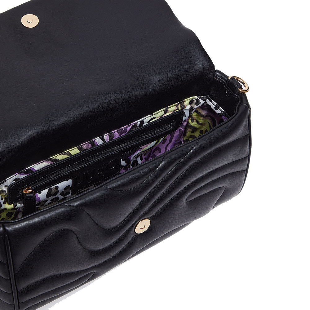 LIU JO Better Black Quilted Damen-Umhängetasche mit Anhänger