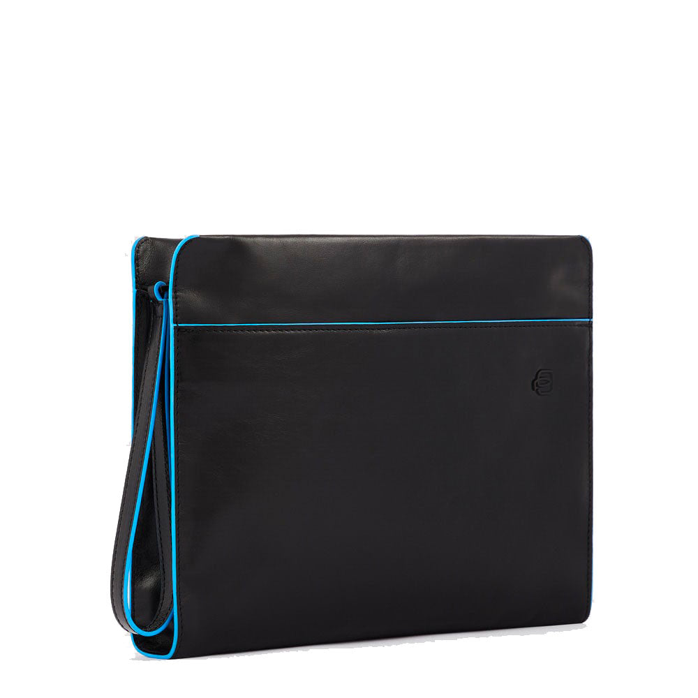 PIQUADRO iPad® Clutch Bag Blue Square Line AC5974B2VR aus schwarzem Leder