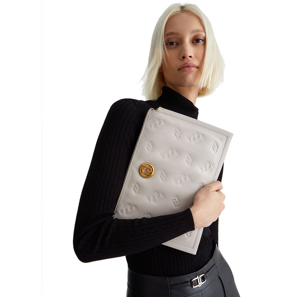 LIU JO Umweltfreundliche Damen-Umhängetasche mit geprägtem Logo in der Farbe Knochen