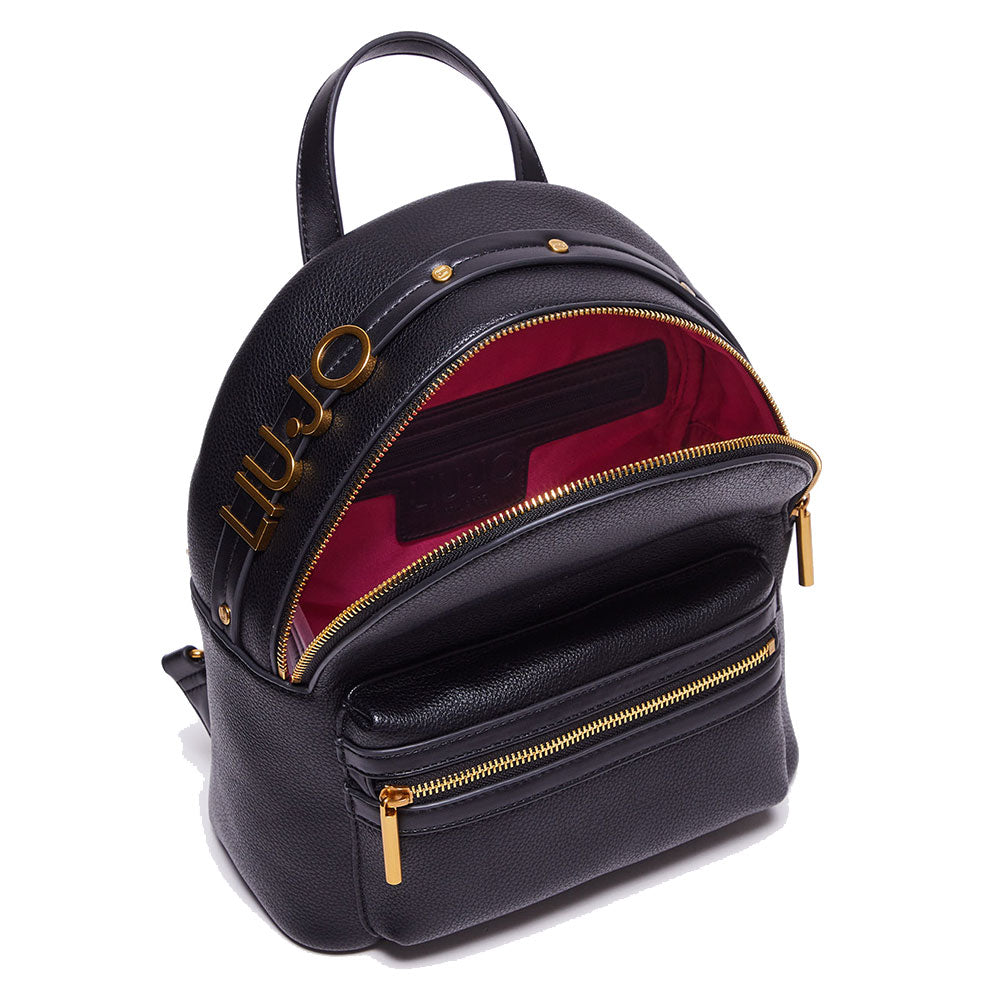 LIU JO Better Schwarzer Damenrucksack mit Maxi-Metalllogo