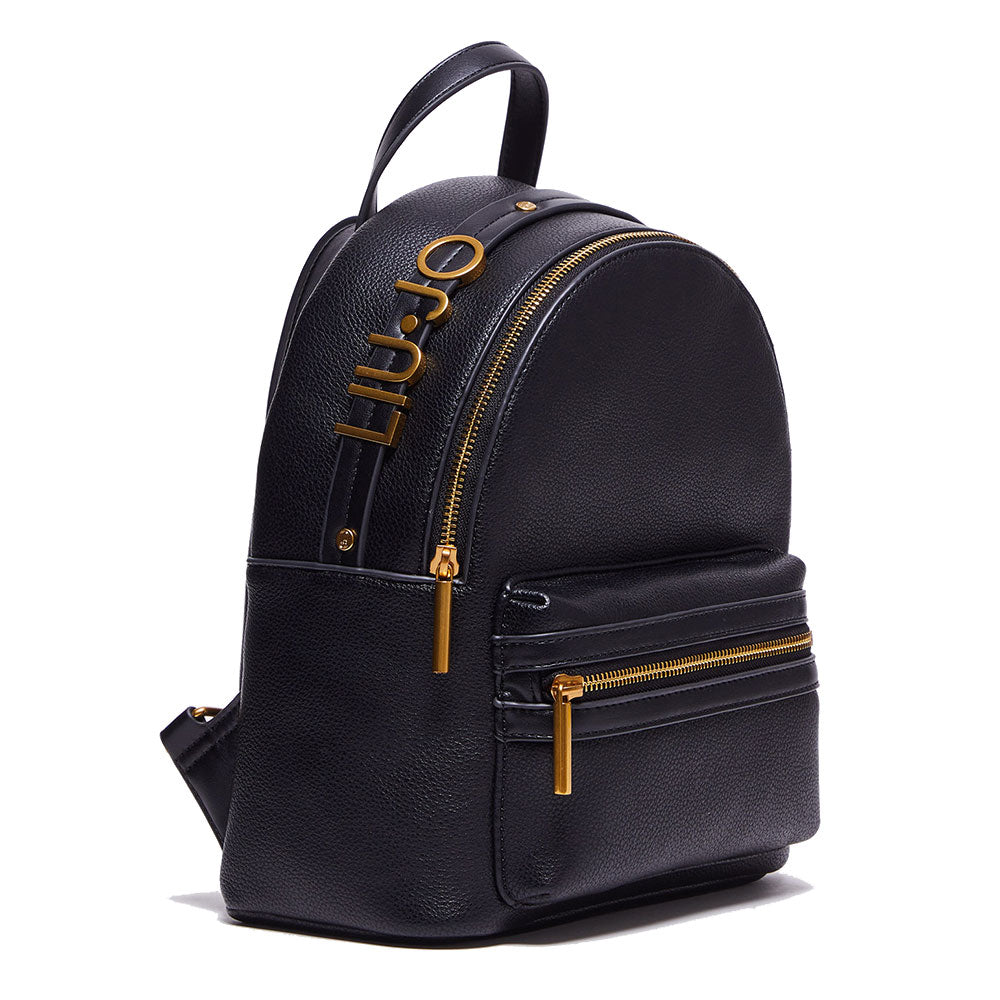 LIU JO Better Schwarzer Damenrucksack mit Maxi-Metalllogo