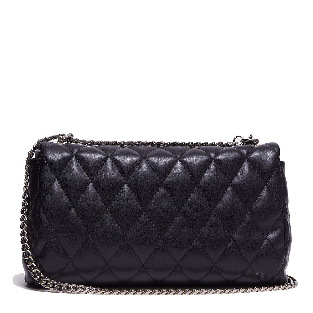 LIU JO Umweltfreundliche schwarze Matelassè Damen-Umhängetasche mit Anhängern