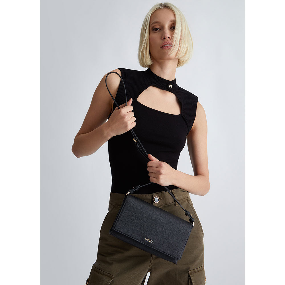 Baguette-Umhängetasche für Damen LIU JO Better Saffiano-Druck Schwarz