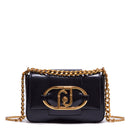 LIU JO Umweltfreundliche, glänzende schwarze Damen-Umhängetasche mit Maxi-Logo