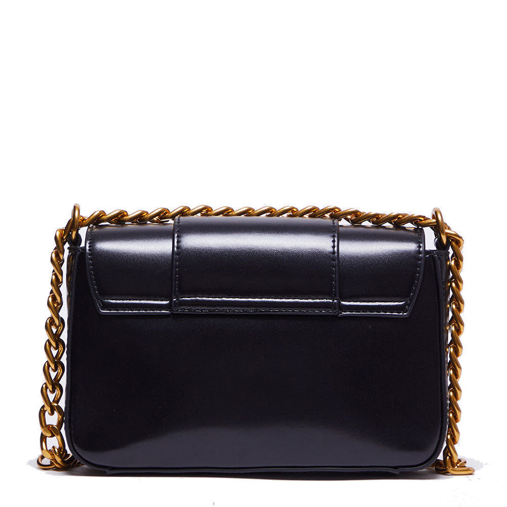 LIU JO Umweltfreundliche, glänzende schwarze Damen-Umhängetasche mit Maxi-Logo