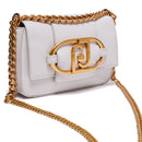 LIU JO Umweltfreundliche, glänzende weiße Damen-Umhängetasche mit Maxi-Logo