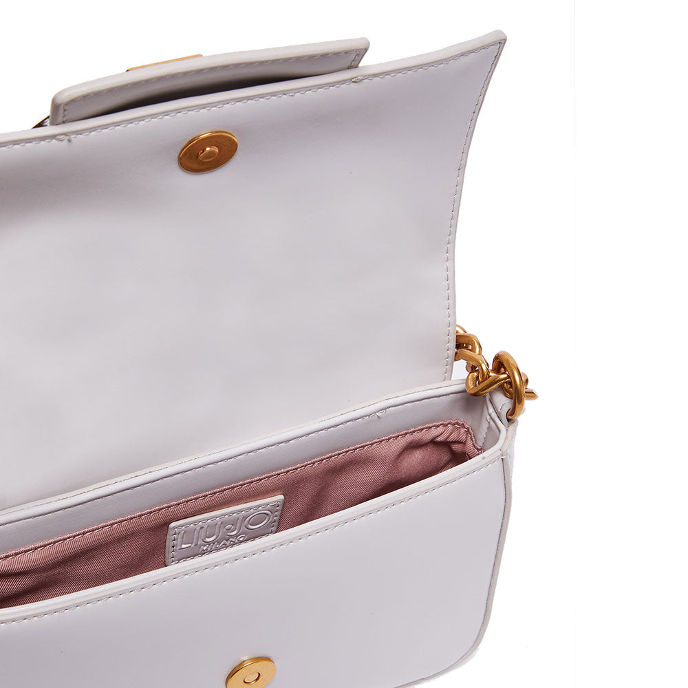 LIU JO Umweltfreundliche, glänzende weiße Damen-Umhängetasche mit Maxi-Logo