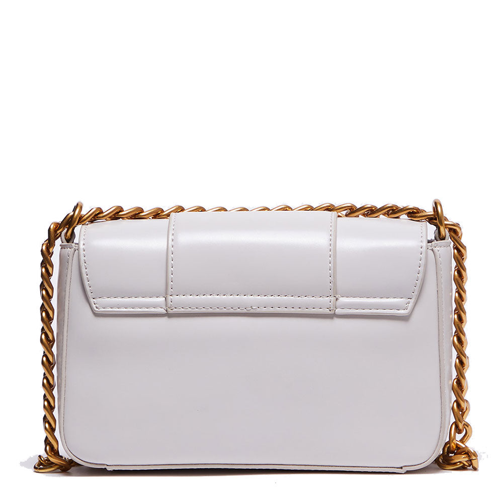 LIU JO Umweltfreundliche, glänzende weiße Damen-Umhängetasche mit Maxi-Logo