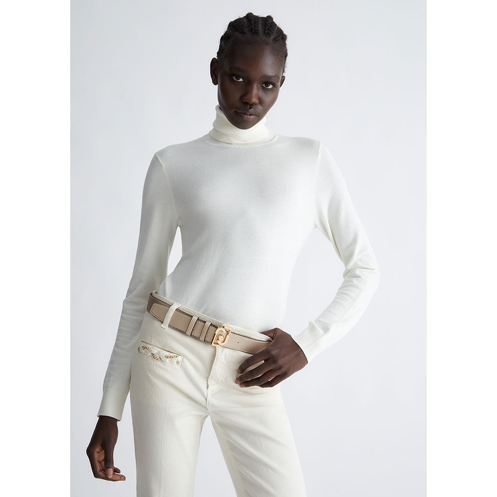 Damengürtel H 3,5 cm LIU JO Ökologisch nachhaltiger Hammerschlag-Effekt, Farbe Hellgold