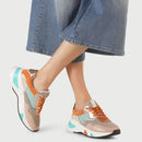 Scarpe Donna LIU JO Sneakers in Glossy Suede e Mesh Azzurro Arancione e Rosa