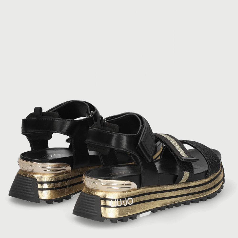 Scarpe Donna LIU JO Sandali Platform Nero con Inserto Glitter Oro
