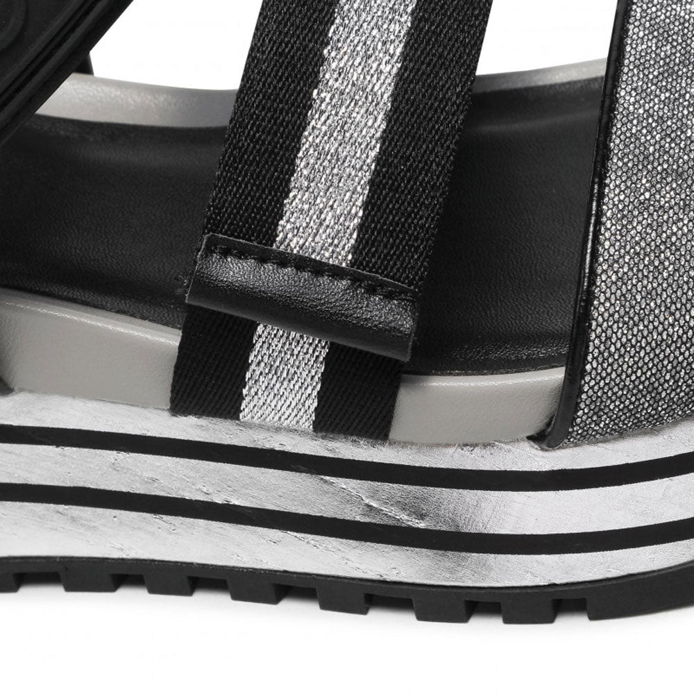 Scarpe Donna LIU JO Sandali Platform Nero con Inserto Glitter Silver