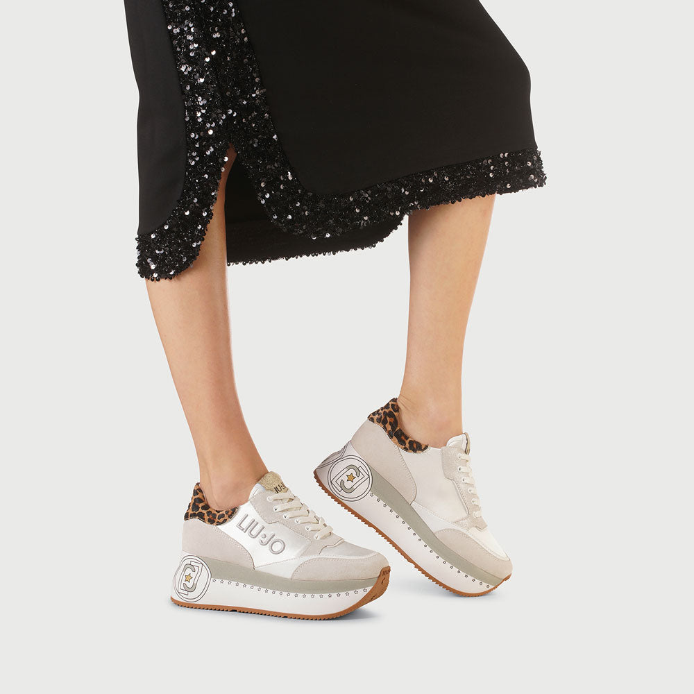 Scarpe Donna LIU JO Sneakers Maxi Platform Bianco con Dettaglio Animalier