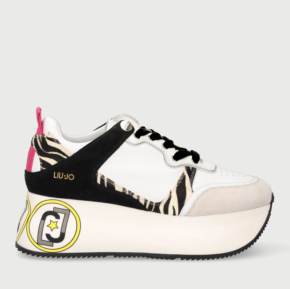 Scarpe Donna LIU JO Sneakers Maxi Platform in Suede e Cavallino Bianco